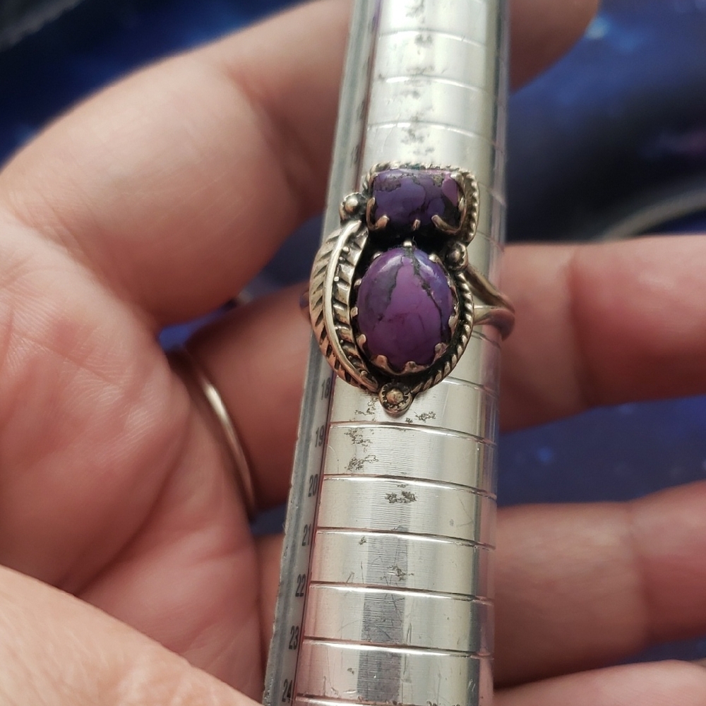 STUNNING 925 Sterling Silver Purple Copper Turquoise Ring Size 8